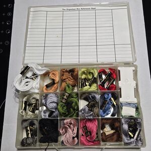 Lot of DMC Embroidery Floss Skeins with 17-Compartment Storage Organizer